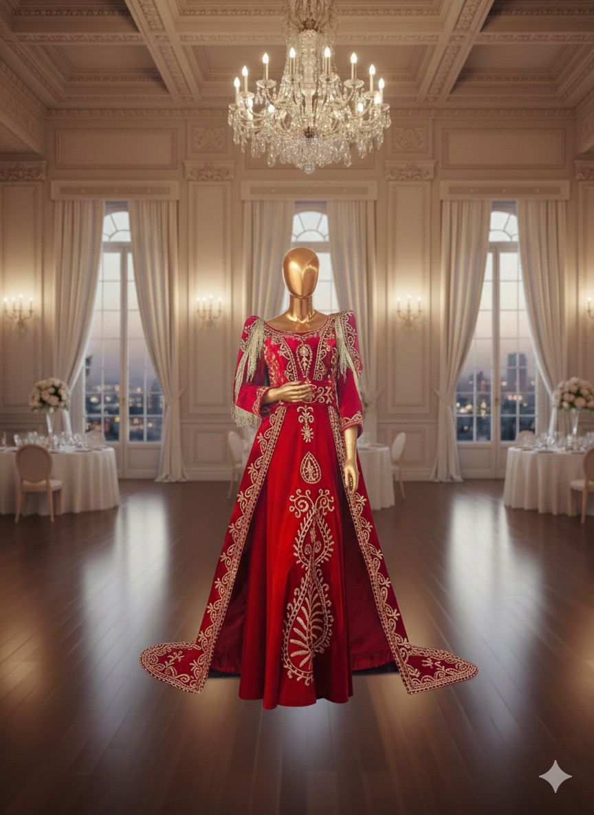Handmade Royal Red Embroidered Traditional Gown