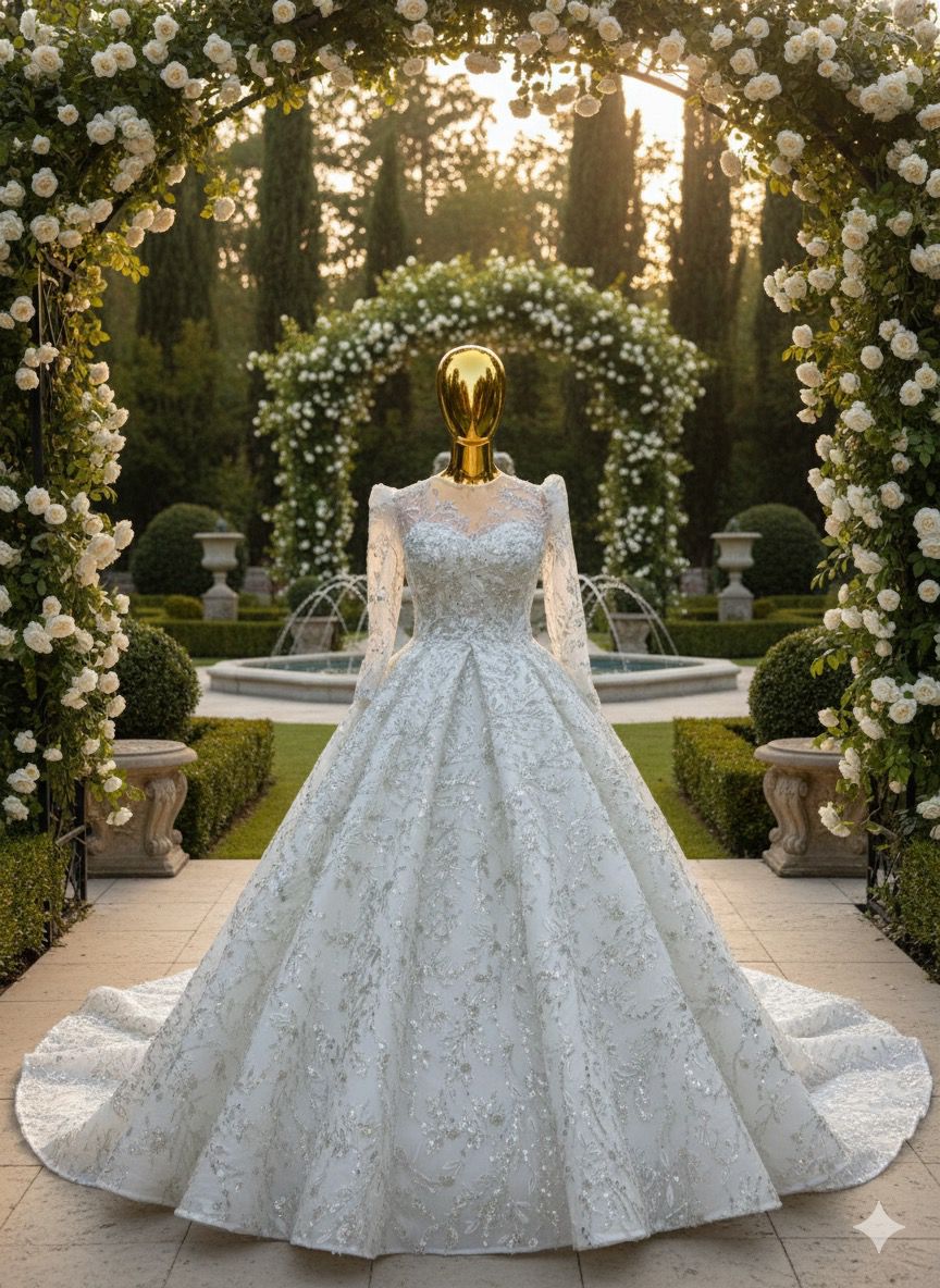 Luxury Long-Sleeve Embellished Ball Gown