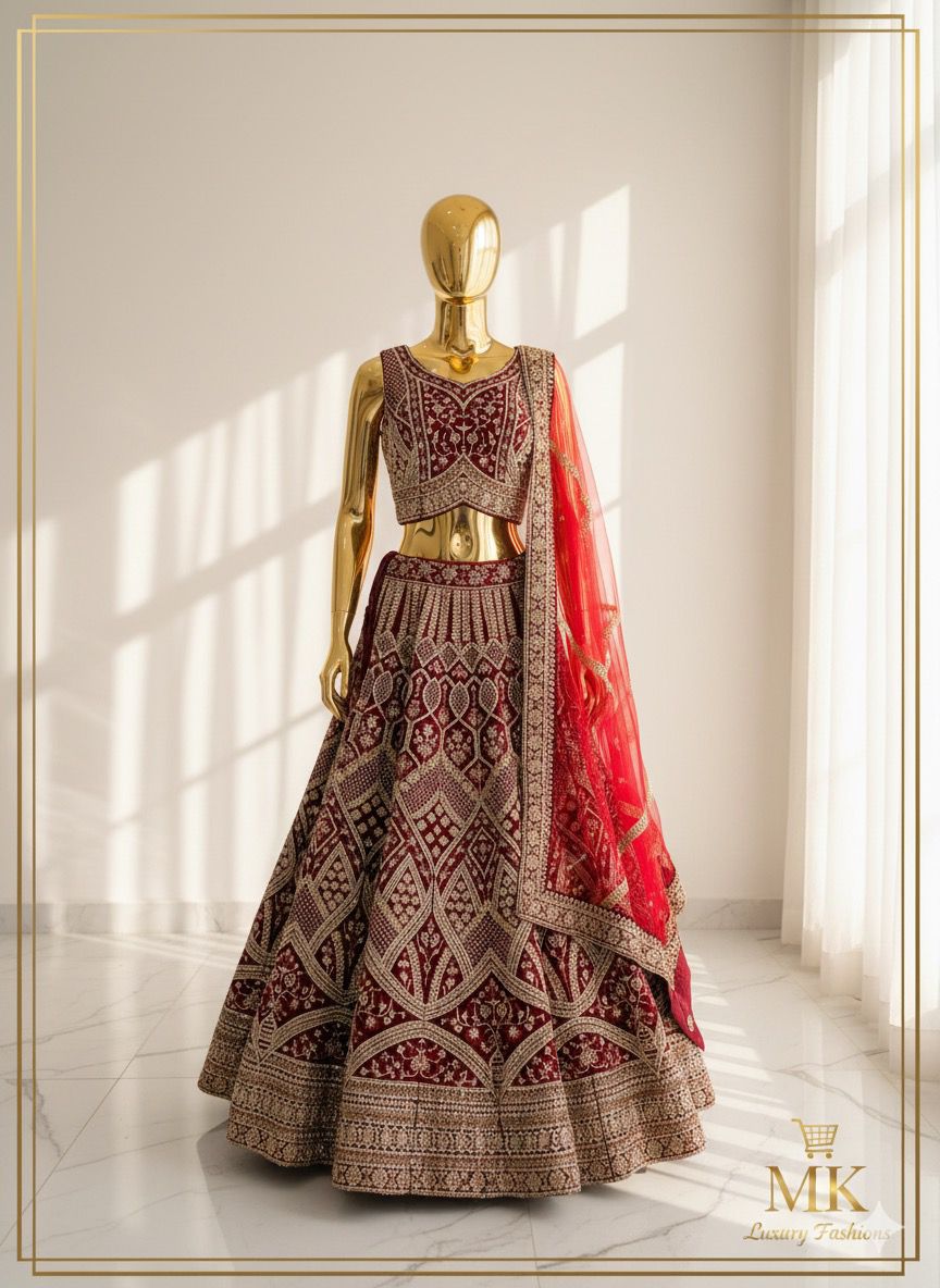Maroon & Gold Bridal Lehenga Set